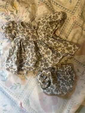 Quincey Mae Floral Baby Dress & Bloomers Set in Soft Sage